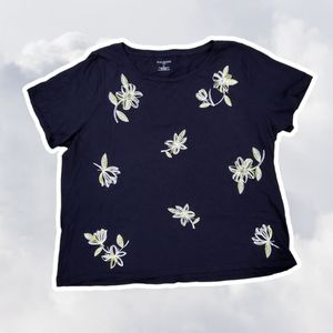 Talbots Plus 3XL Navy Floral Embroidered Short Sleeve T-shirt